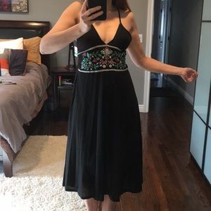 Zara black slip dress with embroidery detail